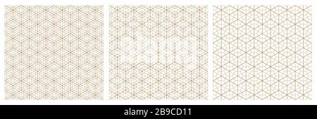 Modello geometrico senza cuciture basato sul tradizionale stile giapponese kumiko.UN set di tre motivi. Illustrazione Vettoriale