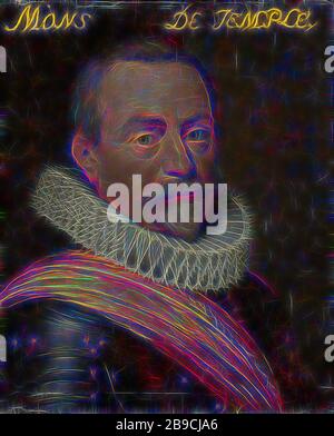 Ritratto di Olivier van den Tempel, Signore di Corbeecke, Ritratto di Olivier van den Tempel (1540-1603), signore di Corbeecke. Comandante in capo delle forze generali degli Stati. Busto a destra, in armatura. Parte della serie di ritratti dello Stadhouderlijk Hof a Leeuwarden, persone storiche, Olivier van den Tympel, Jan Antonisz van Ravesteyn (laboratorio di), c. 1609 - c.. 1633, pannello, vernice ad olio (vernice), supporto: H 29,7 cm × w 24,2 cm, Reimagined by Gibon, disegno di calore allegro di luminosità e raggi di luce radianza. Arte classica reinventata con un tocco moderno. Fotografia ispirata a fu Foto Stock