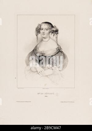 Ritratto di Madame de Sevigne (1626-1696), scrittore Achille Devéria (1800-1857), Rose Joseph Lemercier (1803-1887). Ritratto di Madame de Sévigné (1626-1696), écrivain. Lithographie sur papier. Parigi, musée Carnavalet. Foto Stock