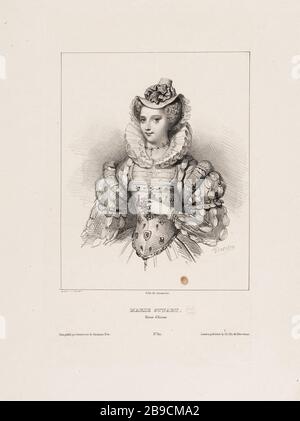 Ritratto di Maria Stuart, Regina di Scozzesi Achille Devéria (1800-1857), Rosa Giuseppe Lemercier (1803-1887). Ritratto di Marie Stuart, Reine d'Ecosse. Lithographie sur papier. Parigi, musée Carnavalet. Foto Stock