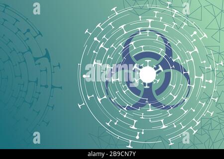 Segno di rischio biologico del virus corona su sfondo verde Illustrazione Vettoriale