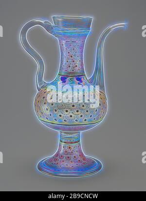 Ewer, Venezia, Veneto, Italia, fine 15th o inizio 16th secolo, vetro incolore soffiato (leggermente viola) con foglia d'oro e decorazione smalto, 27,2 cm (10 11,16 in, Reimagined by Gibon, design di calore allegro di luminosità e raggi di luce radianza. Arte classica reinventata con un tocco moderno. La fotografia ispirata al futurismo, che abbraccia l'energia dinamica della tecnologia moderna, del movimento, della velocità e rivoluziona la cultura. Foto Stock