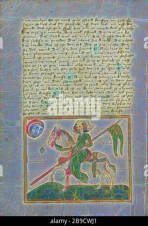 La Luna rappresentata come una Donna su Horseback, Ulm, Germania, poco dopo il 1464, Watercolor e inchiostro su carta legata tra le tavole di legno originali coperte con pelle pigmentata originale, Leaf: 30,6 x 22,1 cm (12 1,16 x 8 11,16 poll., Reimagined by Gibon, design di calore allegro di luminosità e raggi di luce radianza. Arte classica reinventata con un tocco moderno. La fotografia ispirata al futurismo, che abbraccia l'energia dinamica della tecnologia moderna, del movimento, della velocità e rivoluziona la cultura. Foto Stock