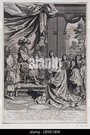 UNTITLED: IMBARCO PER INGRESSO TRIONFANTE DELLE LORO MAESTÀ LUIGI XIV E MARIA-TERESA D'AUSTRIA NELLA CITTÀ DI PARIGI FRANÇOIS CHAUVEAU (1613-1676). Sans titre : planche pour l'entrée triomphante de leurs majestés Louis XIV et de Marie-Thérèse d'Autriche dans la ville de Paris (26 août 1660). Gravure, 1662. Parigi, musée Carnavalet. Foto Stock