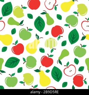 Mela e pera senza cuciture motivo sfondo bianco Illustrazione Vettoriale