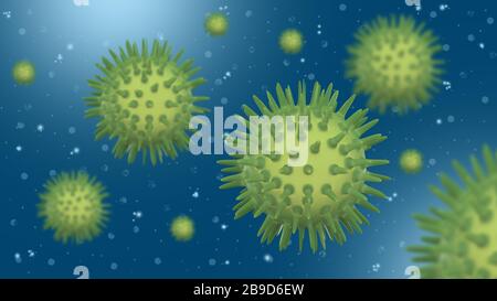 Coronavirus Covid-19 o 2019-nCov nuovo concetto di coronavirus che è in stato pandemico a partire all'inizio del 2020. Rendering 3D. Foto Stock