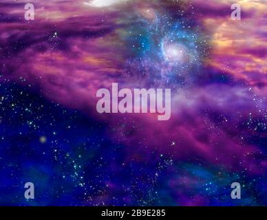 Galassia nello spazio blu viola. Foto Stock