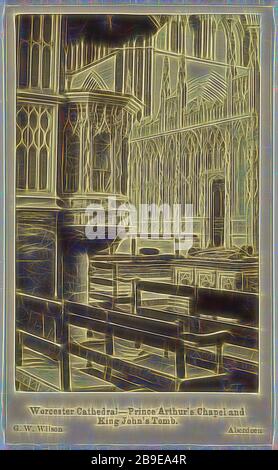 Cattedrale di Worcester - la Cappella del Principe Arthur e la Tomba di Re Giovanni, George Washington Wilson (Scottish, 1823 - 1893), 14 novembre 1865, stampa in argento albume, reinventata da Gibon, design di calore allegro di luminosità e raggi di luce radianza. Arte classica reinventata con un tocco moderno. La fotografia ispirata al futurismo, che abbraccia l'energia dinamica della tecnologia moderna, del movimento, della velocità e rivoluziona la cultura. Foto Stock