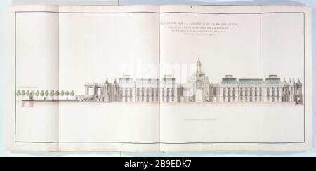 Marigny Series: Elevazione del progetto per la piazza e la statua equestre di Re Luigi XV, nel 1753 Blondel / Hazon. Recueil Marigny: Elévation du projet pour la Place et la statuine équestre du roi Louis XV, 1753. Parigi, musée Carnavalet. Foto Stock