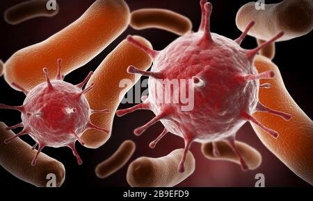 Immagine concettuale di virus e batteri. Foto Stock