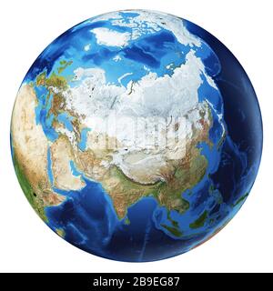 Illustrazione 3D del pianeta Terra, centrato sull'Asia settentrionale. Foto Stock