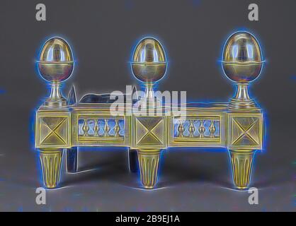 Fire Dog (chenet), Parigi, Francia, circa 1770, bronzo dorato, argento e ferro, 32 x 47 x 60 cm (12 5,8 x 18 1,2 x 23 5,8 pollici, Reimagined by Gibon, design di calore allegro di luminosità e raggi di luce radianza. Arte classica reinventata con un tocco moderno. La fotografia ispirata al futurismo, che abbraccia l'energia dinamica della tecnologia moderna, del movimento, della velocità e rivoluziona la cultura. Foto Stock