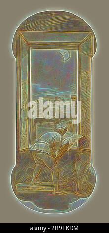 Taddeo disegno di Moonlight nella Casa Calabrese, Federico Zuccaro (italiano, circa 1541 - 1609), circa 1595, penna e inchiostro marrone, pennello con lavaggio marrone, su gesso nero, 42,1 x 17,7 cm (16 9,16 x 6 15,16 pollici, Reimagined by Gibon, design di calore allegro di luminosità e raggi di luce radianza. Arte classica reinventata con un tocco moderno. La fotografia ispirata al futurismo, che abbraccia l'energia dinamica della tecnologia moderna, del movimento, della velocità e rivoluziona la cultura. Foto Stock