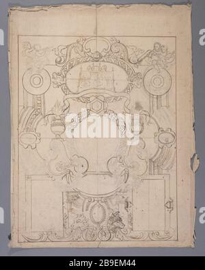 VETRO COLORATO DESIGN CIVILE Prosper Lafaye (1806-1883). "Dessin de vitrail Civil: Cadre décoratif, entre 1845 et 1875". Parigi, musée Carnavalet. Foto Stock