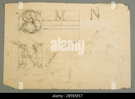 DESIGN IN VETRO COLORATO: MONOGRAMMI Prosper Lafaye (1806-1883). « essin de vitrail : monogrammi, entre 1845 et 1875 ». Parigi, musée Carnavalet. Foto Stock