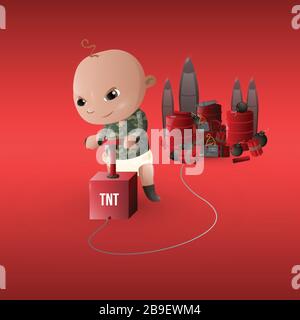 il bambino militare detona bombe e dinamite vettore Illustrazione Vettoriale