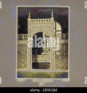 Agra, lo schermo che racchiude i sarcofagi nell'interno del Taj, Samuel Bourne (inglese, 1834 - 1912), Ä€gra, Uttar Pradesh, India, Asia, 24 settembre 1865 - 8 novembre 1867, stampa in argento albume, Reimagined by Gibon, design di calore allegro di luminosità e raggi di luce radiance. Arte classica reinventata con un tocco moderno. La fotografia ispirata al futurismo, che abbraccia l'energia dinamica della tecnologia moderna, del movimento, della velocità e rivoluziona la cultura. Foto Stock