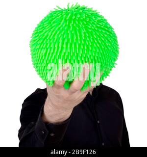 Virus come una palla di gomma morbida isolata su sfondo solido Foto Stock