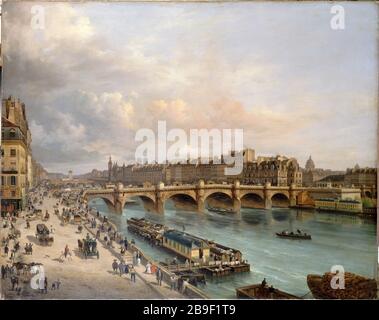 La Cité e il Pont Neuf visto dal Quai du Louvre Giuseppe Canella (1788-1847). "La Cité et le Pont-Neuf vus du quai du Louvre". Huile sur toile, 1832. Parigi, musée Carnavalet. Foto Stock