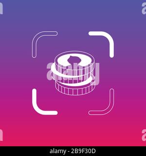 Immagine isolata con il logo Coins e il vettore delle icone Illustrazione Vettoriale