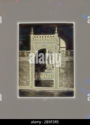 Agra, lo schermo che racchiude i sarcofagi nell'interno del Taj, Samuel Bourne (inglese, 1834 - 1912), Agra, India, circa 1866, stampa d'argento albume, reinventato da Gibon, disegno di calore allegro di luminosità e raggi di luce radianza. Arte classica reinventata con un tocco moderno. La fotografia ispirata al futurismo, che abbraccia l'energia dinamica della tecnologia moderna, del movimento, della velocità e rivoluziona la cultura. Foto Stock