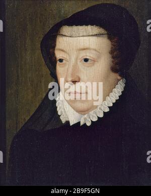 LABORATORIO FRANCOIS CLOUET - CATHERINE DE MEDICI Atelier de François Clouet. Catherine de Médicis (1519-1589), reine de France (sans cadre). Parigi, musée Carnavalet. Foto Stock