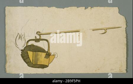 DISEGNO DI UN VETRO COLORATO: OLIO CHIARO PROSPER LAFAYE (1806-1883). 'Desin de vitrail : lampe à huile, entre 1845 et 1875'. Parigi, musée Carnavalet. Foto Stock