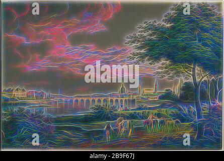 Veduta di Dresda, Christian Gottlieb Hammer (tedesco, 1779 - 1864), Germania, 1810, Watercolor su grafite, 50,5 x 74,6 cm (19 7,8 x 29 3,8 in, Reimagined by Gibon, disegno di calore allegro di luminosità e raggi di luce radianza. Arte classica reinventata con un tocco moderno. La fotografia ispirata al futurismo, che abbraccia l'energia dinamica della tecnologia moderna, del movimento, della velocità e rivoluziona la cultura. Foto Stock