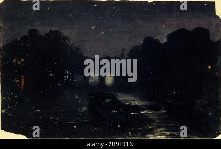 Notte effetto sulle rive della Senna. Charles-Emile Cuisin (1832-1900). Effet de nuit sur les Bords de la Seine. Huile sur toile. 1832-1900. Parigi, musée Carnavalet. Foto Stock