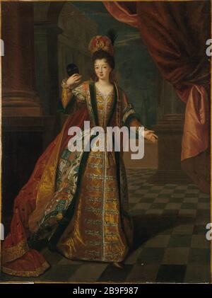 PORPORTRAIT SOSPETTATO DI MISS NANTES, MOGLIE DI LOUIS DE CONDE III, Duca di Borbone, IN SFERA DI COSTUME Pierre Gobert (1662-1744). "Portrait présumé de Mademoiselle de Nantes, épouse de Louis III de Condé, Duc de Bourbon (1668-1710), en costume de bal". Huile sur toile. Parigi, musée Carnavalet. Foto Stock