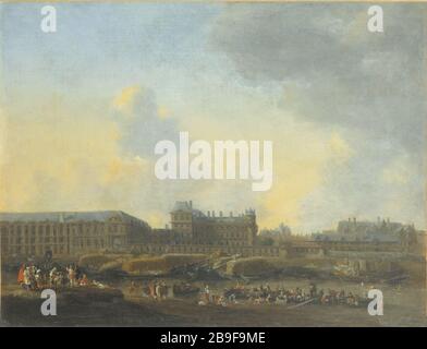 LOUVRE E L'HOTEL DE BOURBON, SUV LA SINISTRA BANK Renier Nooms dit Zeemann. "Le Louvre et l'Hôtel de Bourbon, vus de la rive gauche, vers 1650". Huile sur toile. Parigi, musée Carnavalet. Foto Stock