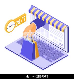 Isometrica Online Internet Shopping Illustrazione Vettoriale