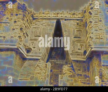 Palazzo del Governatore (Uxmal, Messico): Arco sud, viste di Aztec, Maya, e Zapotec rovine in Messico, Charnay, Désiré, 1828-1915, gelatina in via di sviluppo carta (d.o.p.), 1882, Yucatán, Messico. Uxmal. (Yuc.) Casa del Gobernador--in neg. Cultura Maya. Uxmal. Casa del Gobernador. D. Charnay 46, Reimagined di Gibon, disegno di calore allegro di luminosità e raggi di luce radianza. Arte classica reinventata con un tocco moderno. La fotografia ispirata al futurismo, che abbraccia l'energia dinamica della tecnologia moderna, del movimento, della velocità e rivoluziona la cultura. Foto Stock