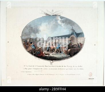 MONSIEUR LE CURE DE SAINT ETIENNE DU MONT LAURENT GUYOT. 'Monsieur le Curé de Saint-Etienne-du-Mont marchant à la tête de son District le 14 juillet 1789 pour s'emparer des armes et munitions de guerre qui étaient aux Invalides'. Parigi, musée Carnavalet. Foto Stock