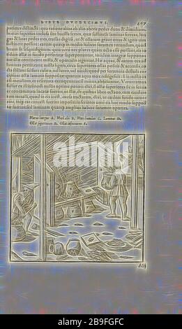 Pagina 467 Georgii agricole De re metallica: libri XII Quibus officia, strumententa, machinae, ac omnia deni, que, ad metallicam spectantia, non modo luculentissimè describuntur, sed and per effigies, suis locis infertas, adiuntis latinis, germanicis, que, appellationibus ita ob oculos ponuntur, ut claritus non possint, Wooditeribletis, 1556, Woodteriustre, 1556, Elicit, 1556, 1556, Elicit, 1556, 1556, Elicit, 1556, Elicit, Elicit, 1556, 1556, 1556 Reinventata da Gibon, design di calda luce allegra di luminosità e raggi di luce radianza. Arte classica reinventata con un tocco moderno. Fotografia ispirata al futurismo, Foto Stock