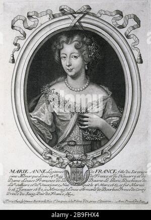 ANNE MARIE DE FRANCE LEGALE, PRINCIPESSA DI CONTI, FIGLIA DI LUIGI XIV E FRANCOISE DE LA BAUME LE BLANC, DUCHESSA DI VALLIERE NICOLAS LAUSSIN. "Arie Anne légitimée de France, princesse de conti, fille de Louis XIV et de Françoise de la Baume le Blanc, duchesse de la Vallière". Gravure. Parigi, musée Carnavalet. Foto Stock