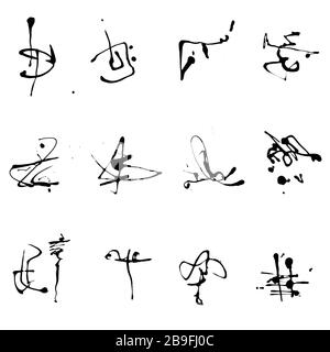 Elegante set vettoriale di schizzi d'inchiostro Blots collezione di schizzi. Elemento di design grunge, sfondo disordinato. Vettore tracciato manualmente di alta qualità Illustrazione Vettoriale