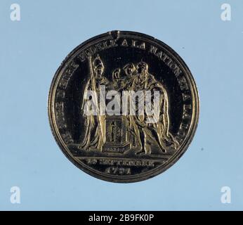 GIURAMENTO DEL RE, 14 SETTEMBRE 1791. MEDAGLIA Augustin Dupré (1748-1833). Serment du Roi, 14 settembre 1791. Médaille. Cuivre (bronzo doré), 1791. Parigi, musée Carnavalet. Foto Stock