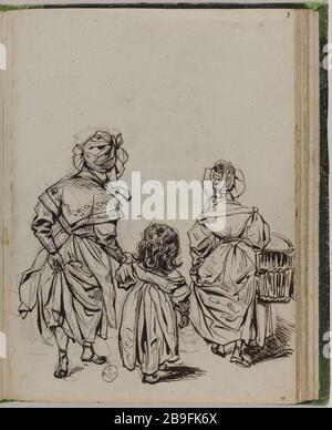 SKETCH BOOK PER I TIPI "VIAGGIO PER L'ETERNITÀ" JJ GRANDVILLE (1803-1847). Carnet de croquis pour 'Voyage pour l'Eternité': Tipi. Plume et encre brune sur traits de crayon. Vers 1830. Parigi, musée Carnavalet. Foto Stock