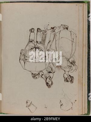 LIBRO DI DISEGNO PER 'VIAGGIO PER L'ETERNITÀ' TIPI Jean-Jacques Grandville (1803-1847). Carnet de croquis pour 'Voyage pour l'Eternité': Tipi. Plume et encre brune sur traits à la mine de plomb. Vers 1830. Parigi, musée Carnavalet. Foto Stock