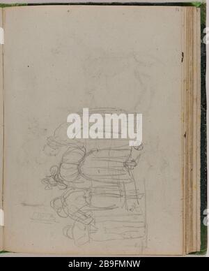 LIBRO DI DISEGNO PER 'VIAGGIO PER L'ETERNITÀ' TIPI Jean-Jacques Grandville (1803-1847). Carnet de croquis pour 'Voyage pour l'Eternité': Tipi. vers. Crayon. 1830. Parigi, musée Carnavalet. Foto Stock