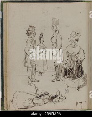 SKETCH BOOK PER I TIPI "VIAGGIO PER L'ETERNITÀ" JJ GRANDVILLE (1803-1847). Carnet de croquis pour 'Voyage pour l'Eternité': Tipi. Plume et encre brune. Vers 1830. Parigi, musée Carnavalet. Foto Stock