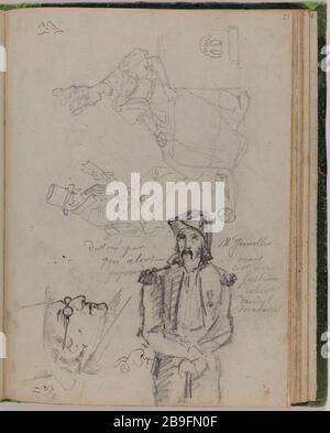 LIBRO DI DISEGNO PER I TIPI di 'VIAGGIO PER L'ETERNITÀ', RITRATTI Jean-Jacques Grandville (1803-1847). Carnet de croquis pour 'Voyage pour l'Eternité': Tipi, ritratti. Mine de plomb, crayon et rehuts à la plume, encrre brune et de Chine. Vers 1830. Parigi, musée Carnavalet. Foto Stock