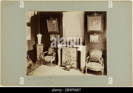 GONCOURT CASA, 53 BOULEVARD Montmorency, GRANDE PANNELLO DI GHIACCIO SENZA TAIN, 16 ° DISTRETTO Maison des Goncourt, 53 boulevard Montmorency, grande salone, panneau de la glace semans tenda. Parigi, XVIème arr., juillet 1883. Photographie de Ferdinand Lochard. Parigi, musée Carnavalet. Foto Stock