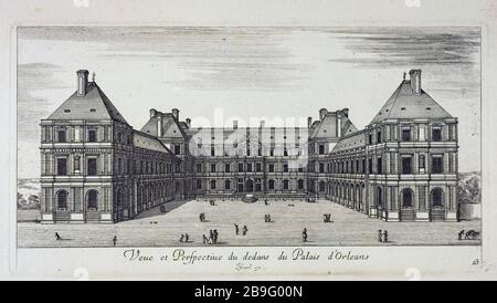 VISTA E PROSPETTIVA ALL'INTERNO DEL PALACE ORLEANS (LUSSEMBURGO), 6 ° DISTRETTO, PARIGI. (TITOLO MANICHINO) Israël Silvestre (1621-1664), Stefano della Bella, dit de la Belle Etienne (1610-1664), Jean Marot (1619-1679) et Israël Henriet (1590-1661). "Vue et prospettic du dedans du Palais d'Orléans (Lussemburgo), Parigi (VIème arr.)". Eau-forte, 1649. Parigi, musée Carnavalet. Foto Stock