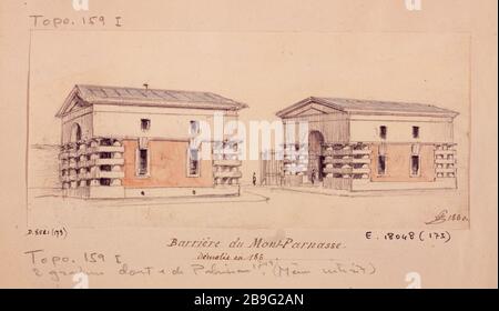 Barrier Montparnasse, 14 ° arrondissement, Parigi, 1860 Léon Leymonnerye (1803-1879). Barrière du Montparnasse. Parigi (XIVème arr.), 1860. Crayon, lavis de couleur. Parigi, musée Carnavalet. Foto Stock