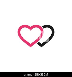 Modello di logo di coppia di cuore rosa disegno dell'illustrazione. Vettore EPS 10. Foto Stock