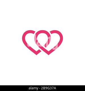 Modello di logo di coppia di cuore rosa disegno dell'illustrazione. Vettore EPS 10. Foto Stock