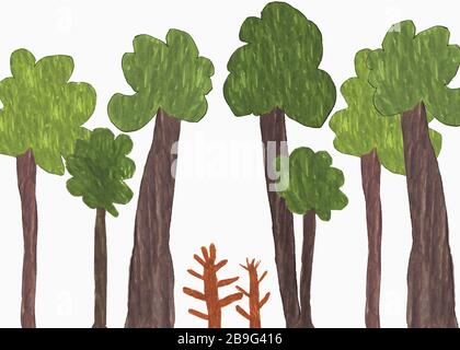 Childs disegno di alberi grandi e piccoli Foto Stock