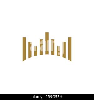 Modello con logo Gold Sound Waves Design dell'illustrazione. Vettore EPS 10. Foto Stock